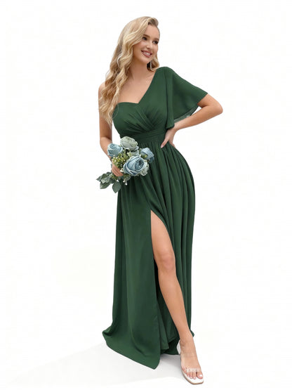 Stalluxe | Ein Schulter Brautjungfernkleid mit Rüschenärmeln