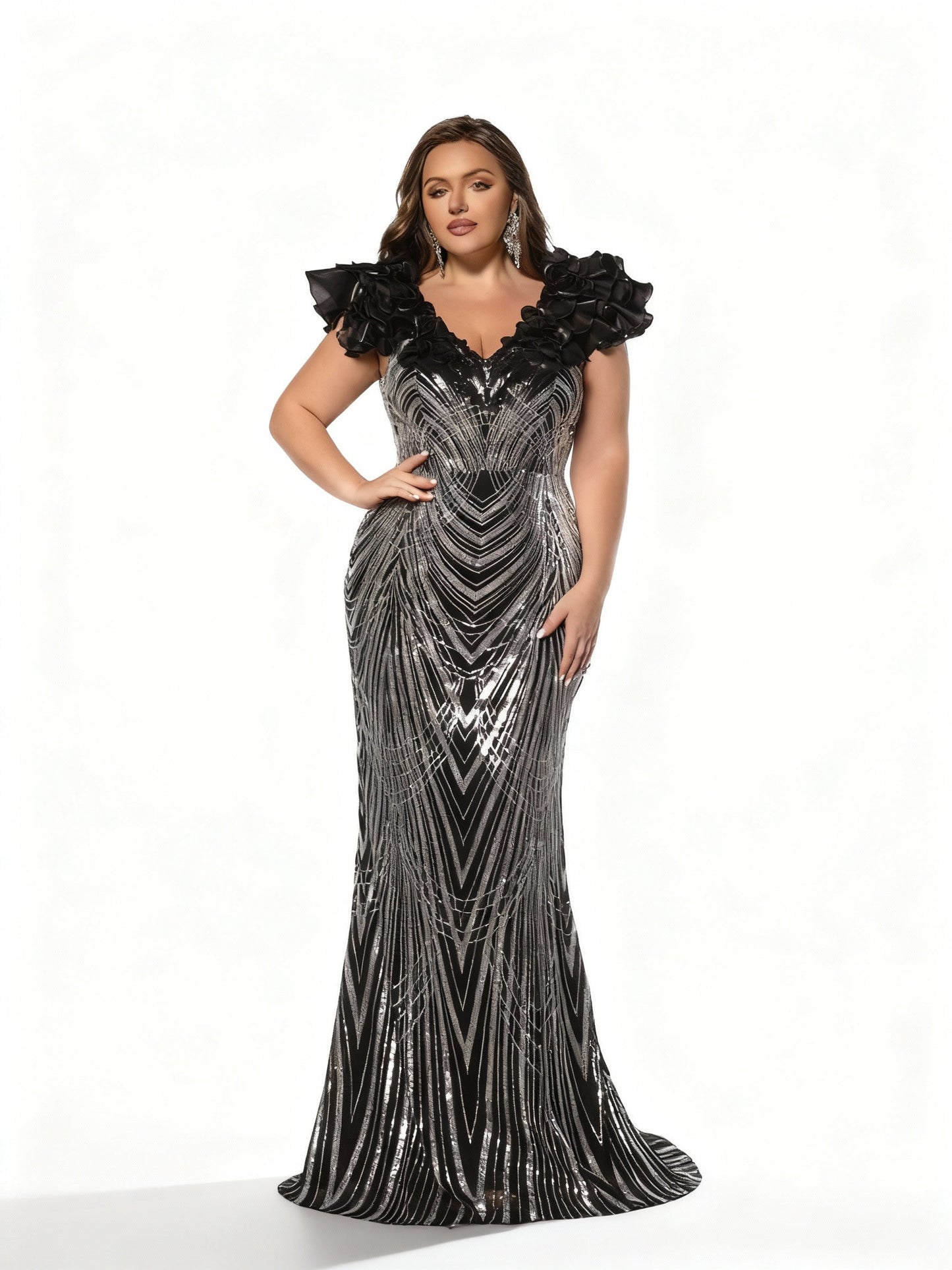 Stalluxe | Schwarzes Party-Abendkleid mit Pailletten und Kontrastkragen