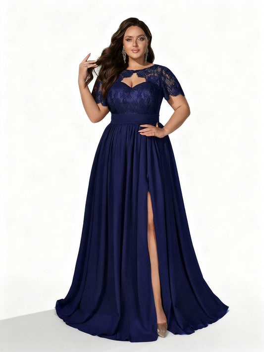 Stalluxe | Elegantes Spitzenkleid mit kurzen Ärmeln für Brautjungfern Marineblau