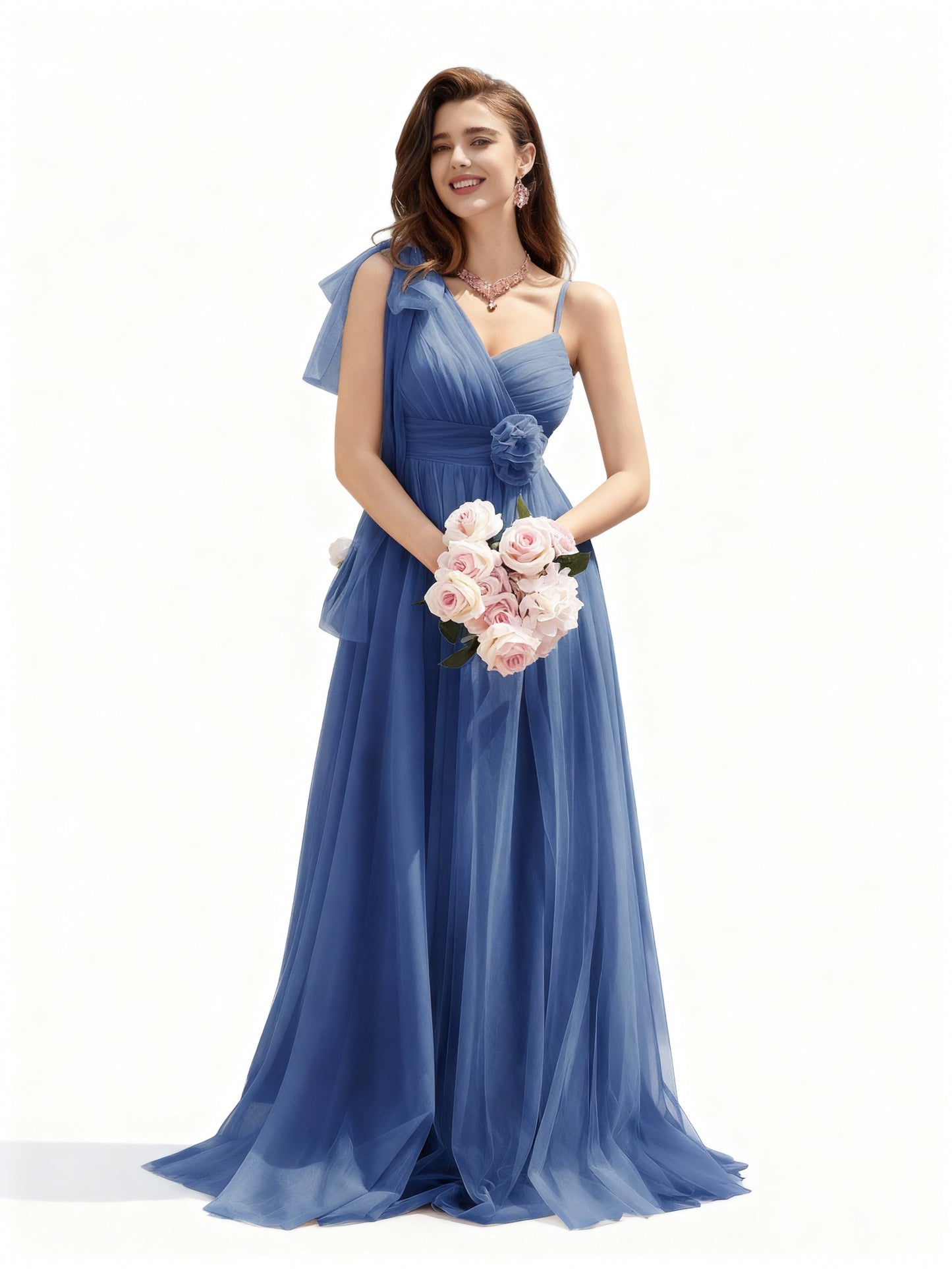 Stalluxe | Asymmetrisches Netzkleid mit Blumenverzierung Trübes Blau