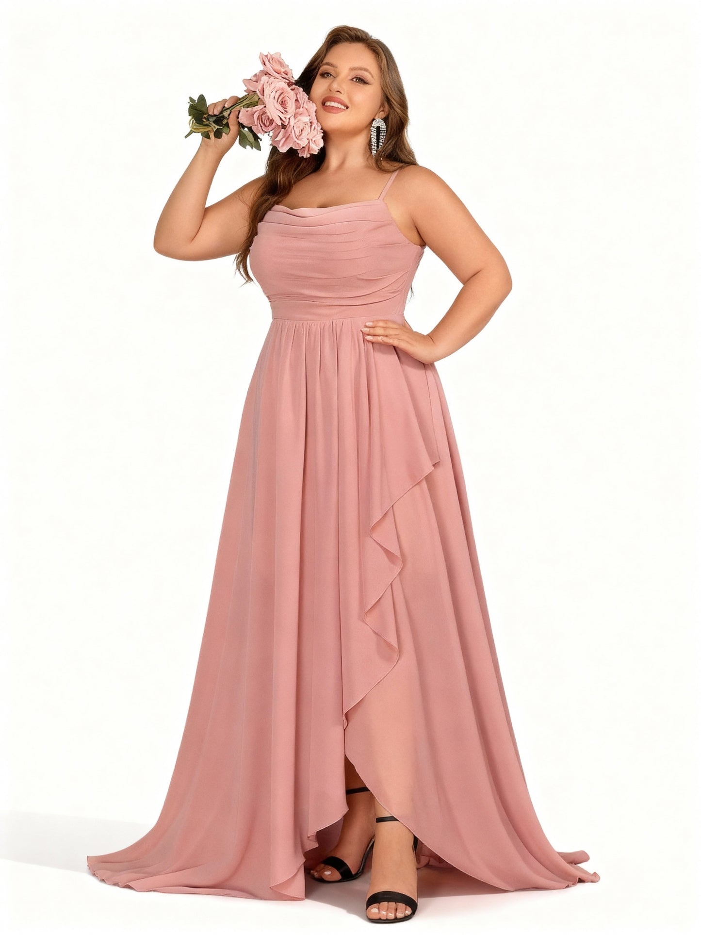 Stalluxe | Halter-Brautjungfernkleid aus Chiffon Rosa