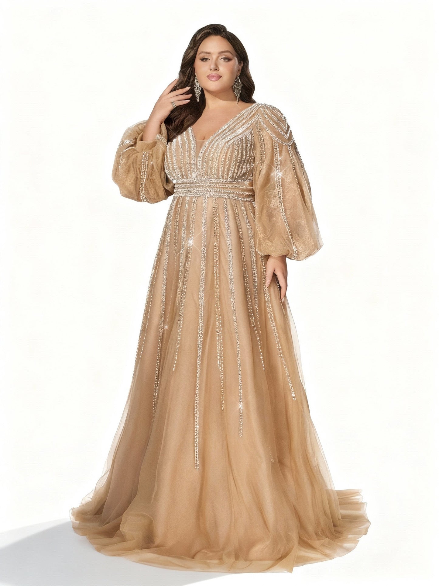 Stalluxe | Funkelndes Abendkleid mit Kontrastpailletten und Bischofsärmeln