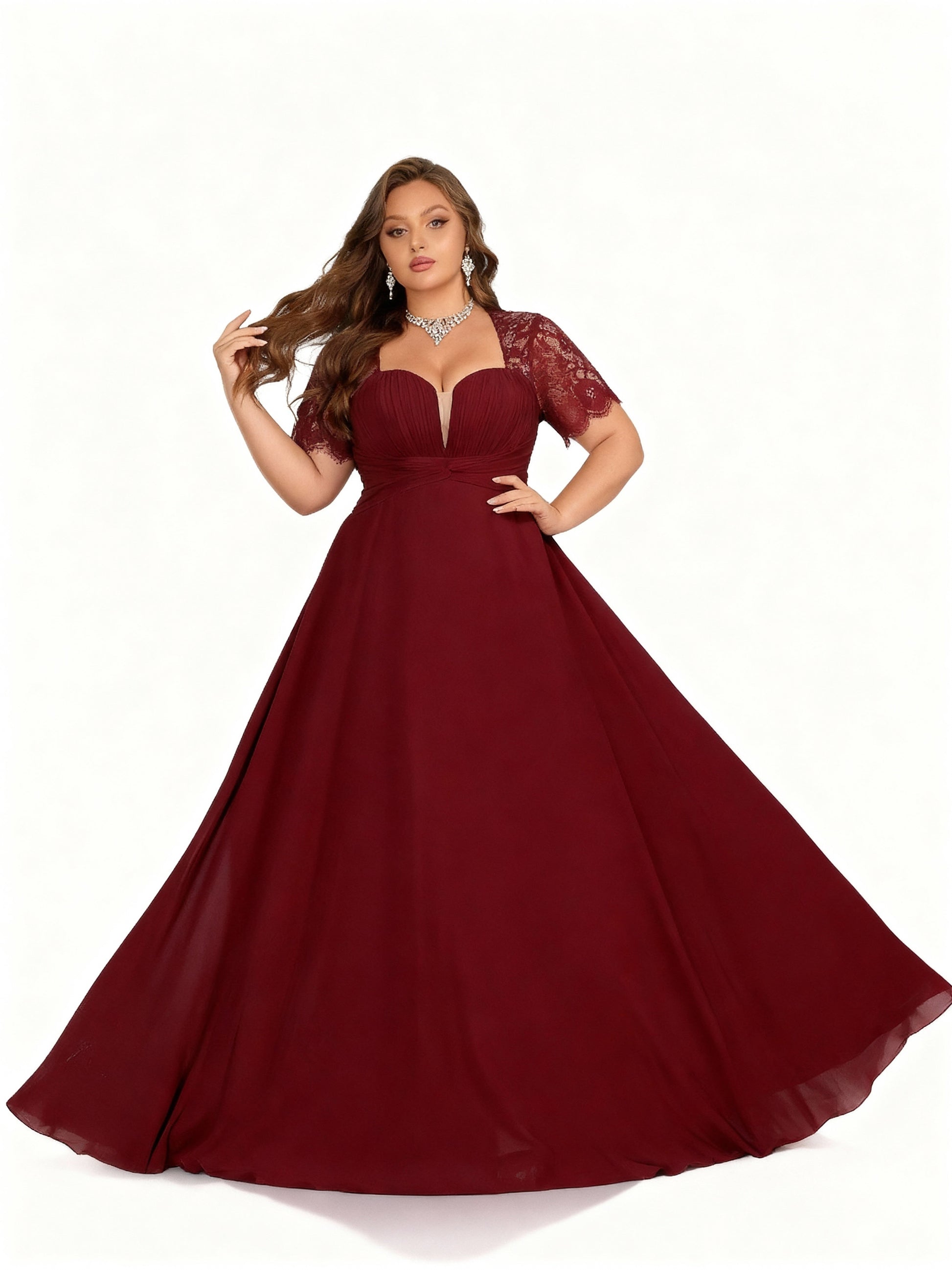 Stalluxe | Chiffonkleid mit Spitzenbesatz in Großen Größen