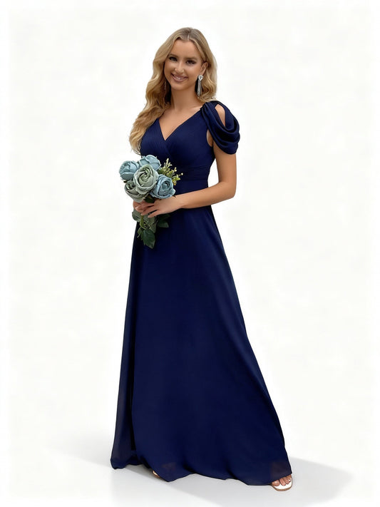 Stalluxe | Marineblaues Chiffonkleid mit V-Ausschnitt XL