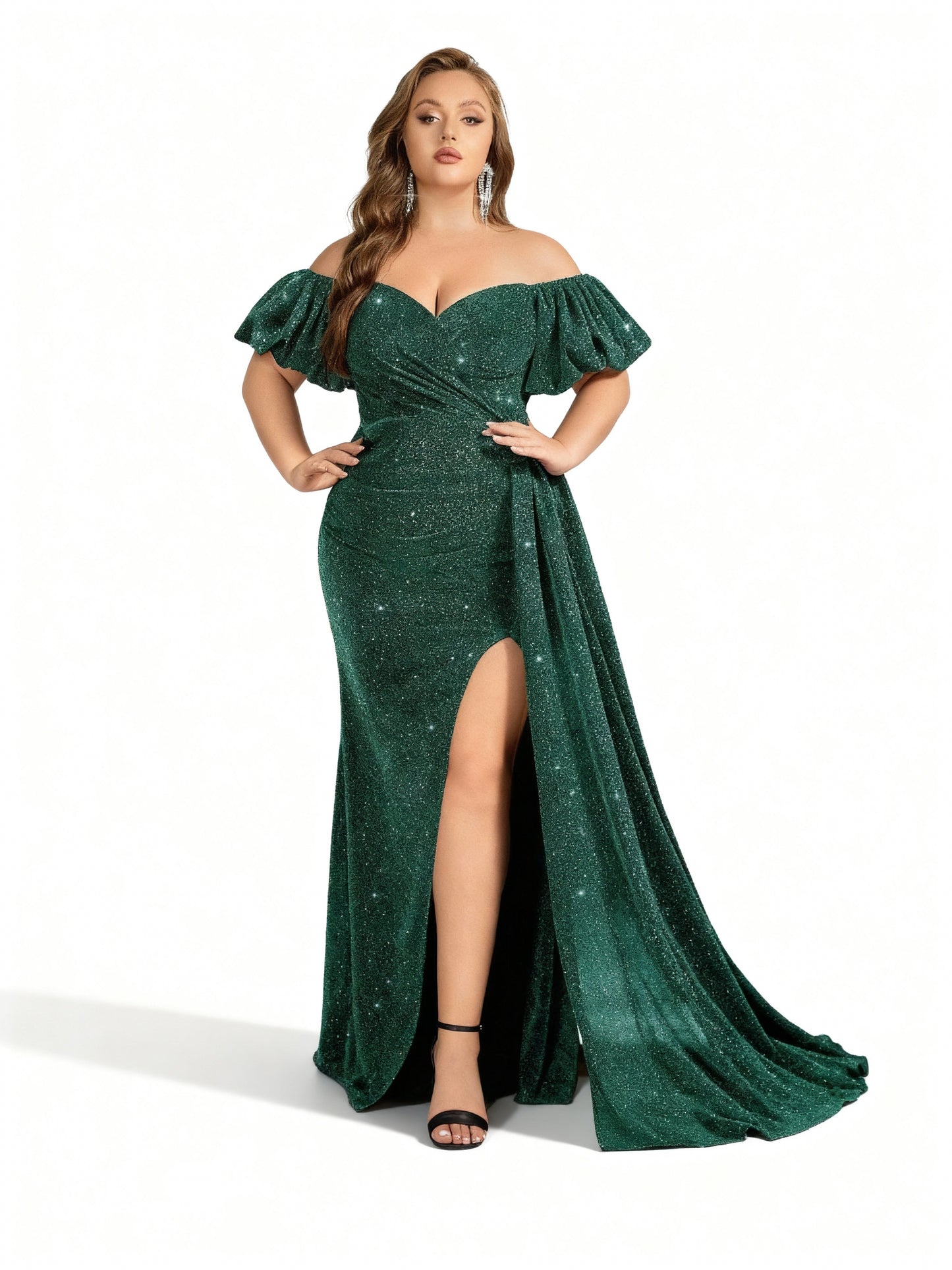 Stalluxe | Schulterfreies Langkleid mit Schlitz in Großen Größen Grün