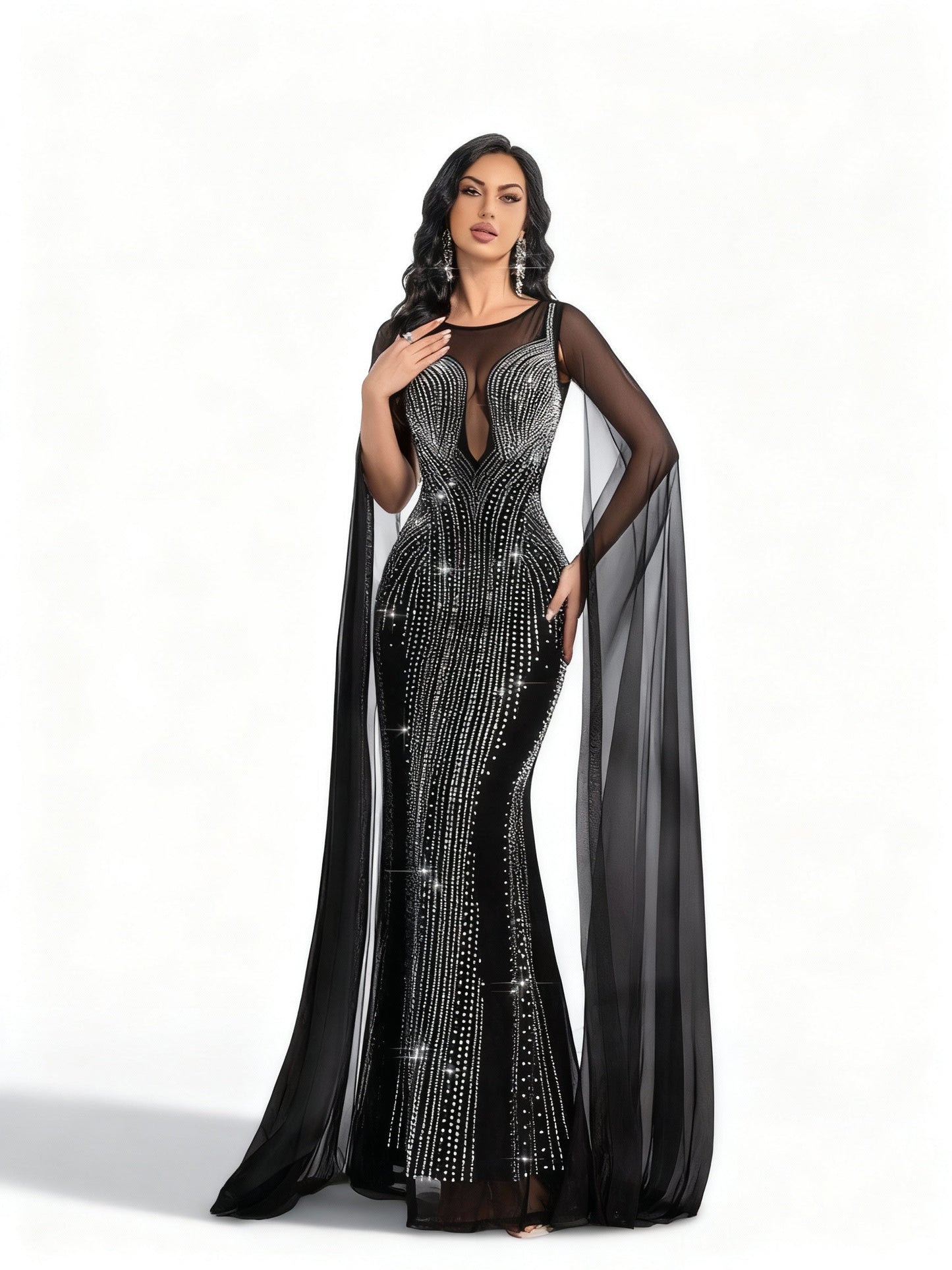 Stalluxe | Schwarzes Paillettenkleid mit Cutouts XL