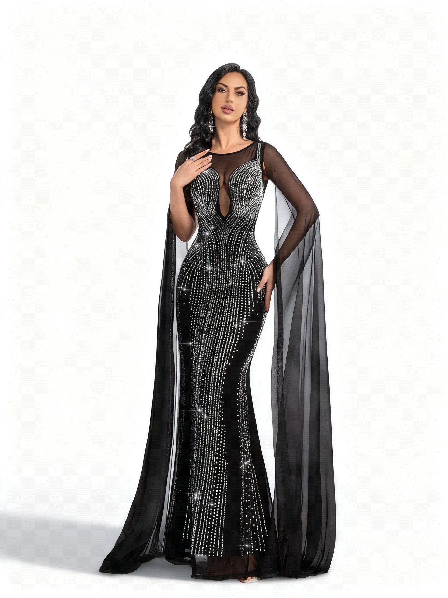 Stalluxe | Schwarzes Paillettenkleid mit Cutouts XL