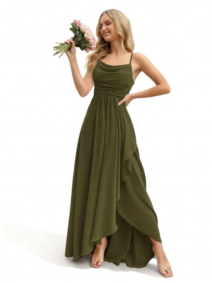 Stalluxe | Brautjungfernkleid mit Wasserfallausschnitt Olivgrün