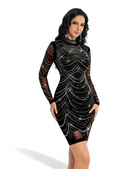 Stalluxe | Schwarzes Abendkleid mit Stehkragen und Schmaler Passform