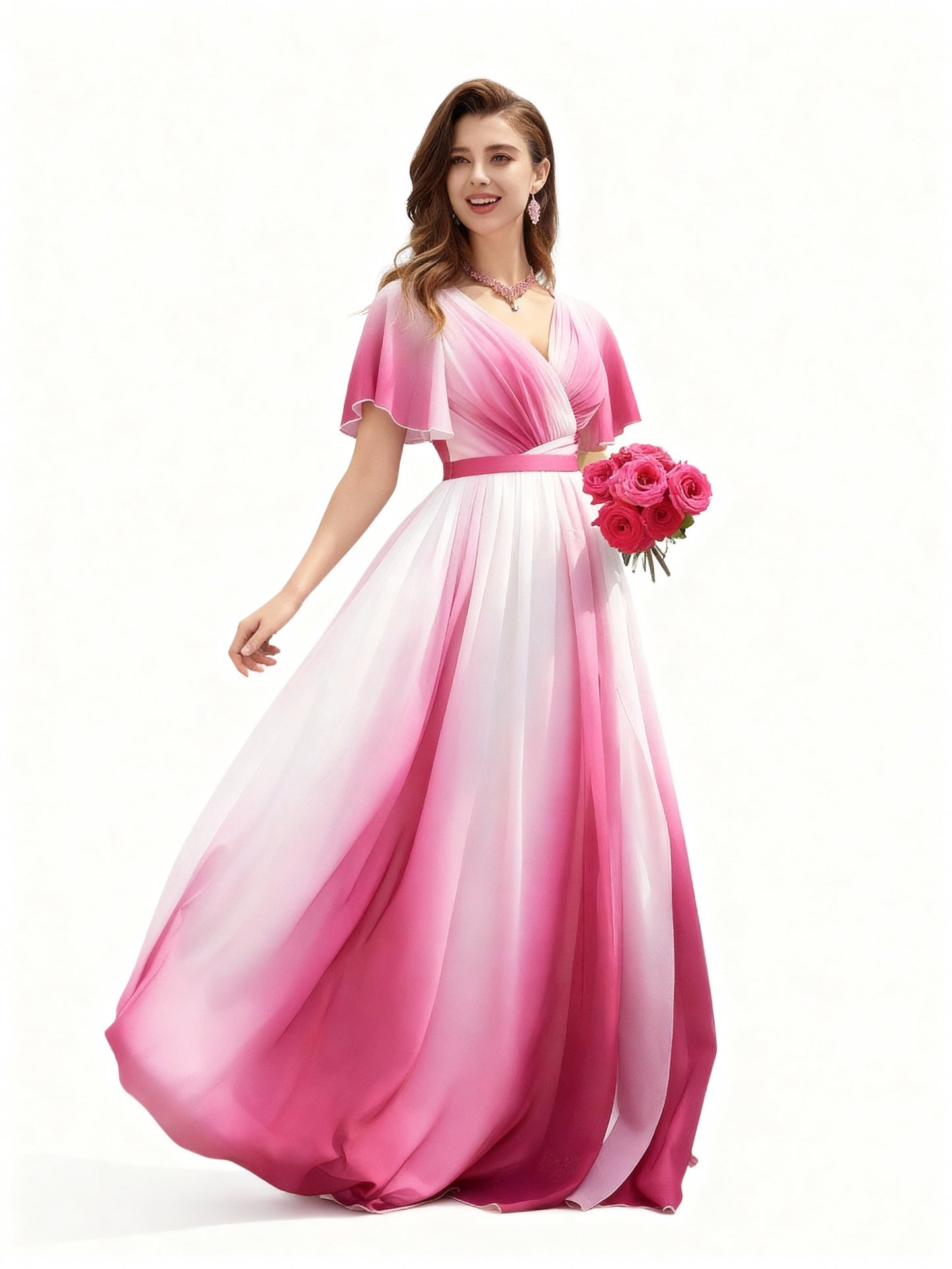 Stalluxe | Romantisches Abendkleid mit Farbverlauf, Wickeldesign und hohem Schlitz