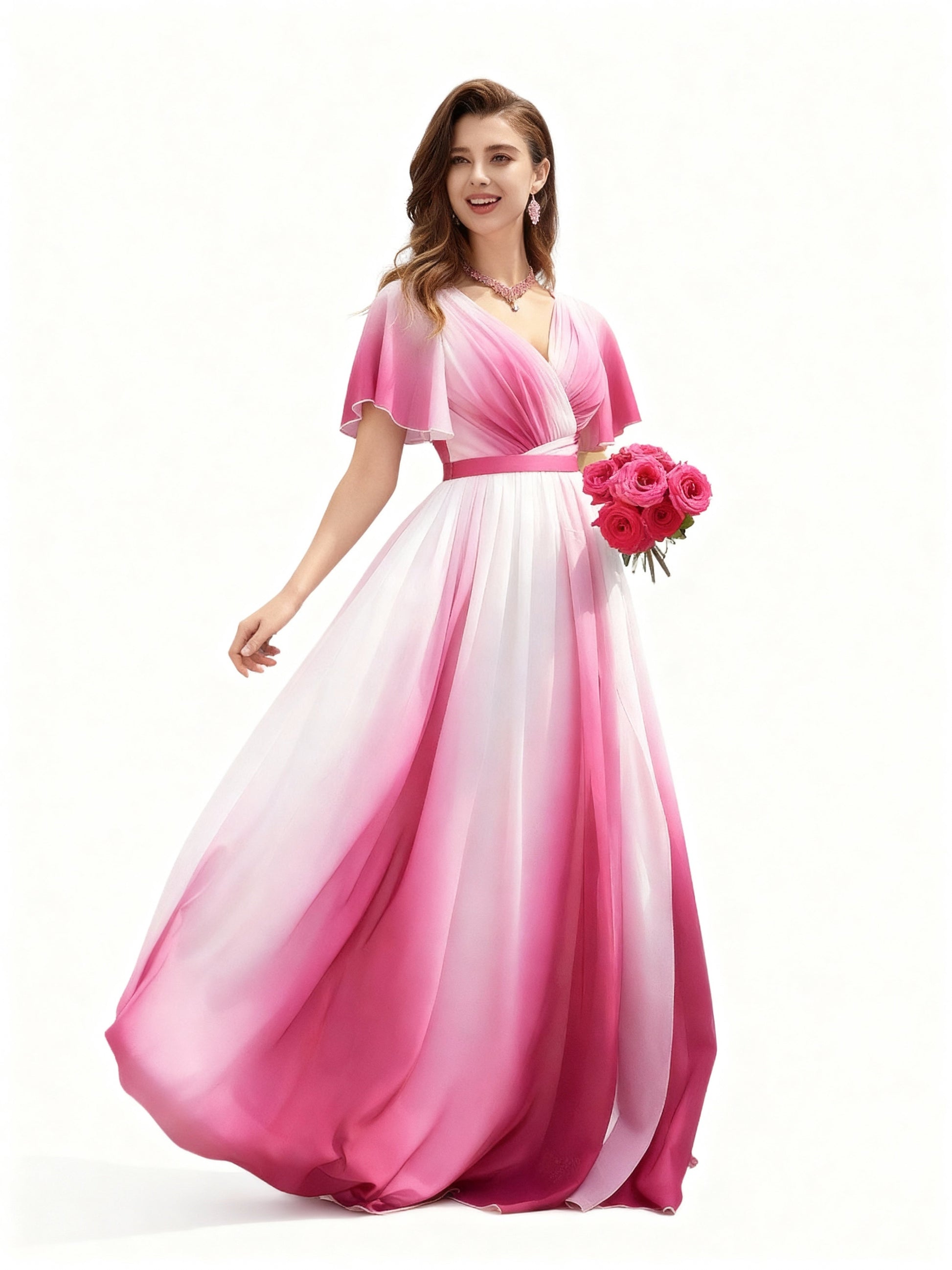 Stalluxe | Romantisches Abendkleid mit Farbverlauf, Wickeldesign und hohem Schlitz