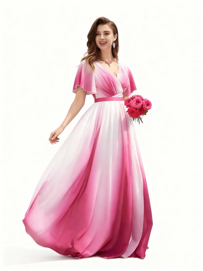 Stalluxe | Romantisches Abendkleid mit Farbverlauf, Wickeldesign und hohem Schlitz