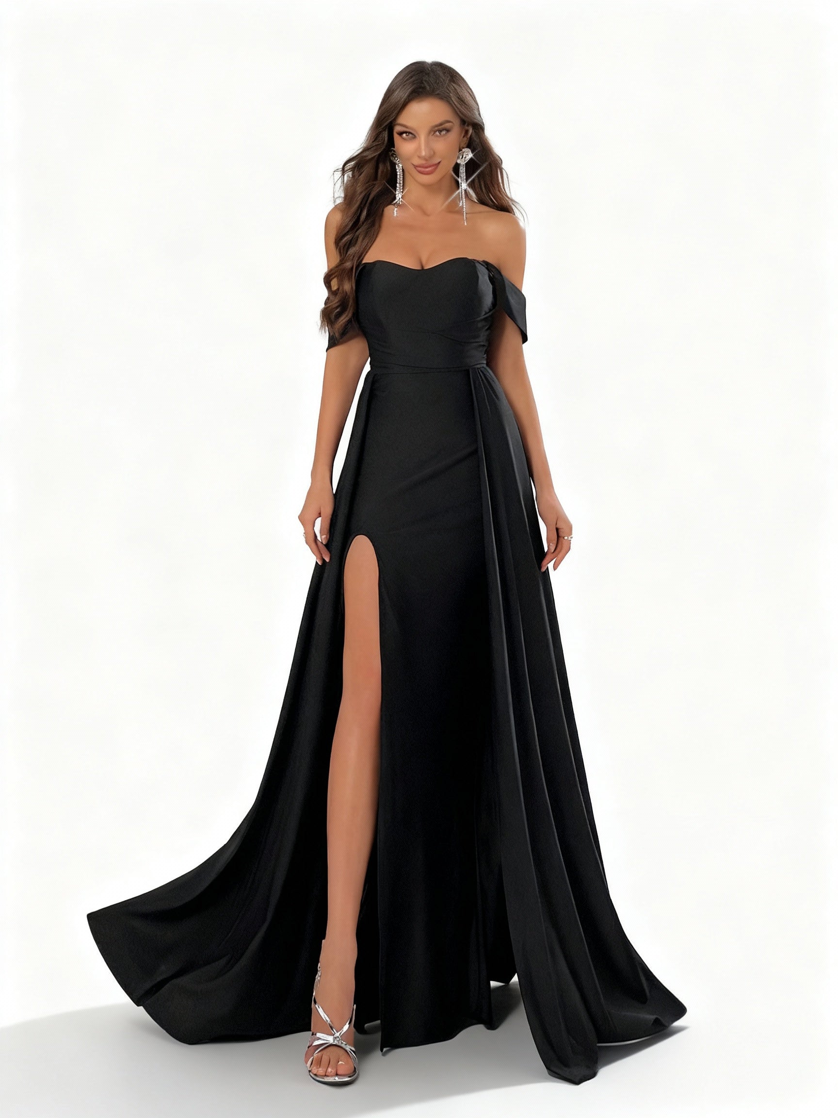 Stalluxe | Schwarzes One-Shoulder Abendkleid mit Seitenschlitz XL