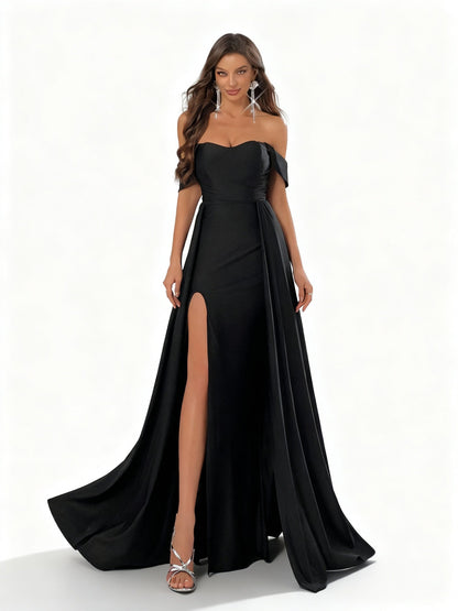 Stalluxe | Schwarzes One-Shoulder Abendkleid mit Seitenschlitz XL