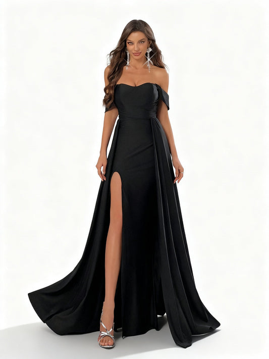 Stalluxe | Schwarzes One-Shoulder Abendkleid mit Seitenschlitz XL