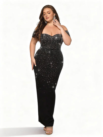 Stalluxe | Schwarzes Schulterfreies Etuikleid mit Strass für den Abend