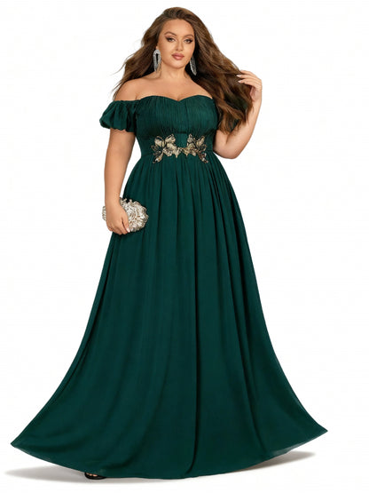 Stalluxe | Elegantes Schulterfreies Brautjungfernkleid mit Applikationen Dunkelgrün