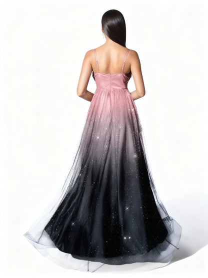 Stalluxe | Abendkleid mit Farbverlauf, Mesh und Schlitz