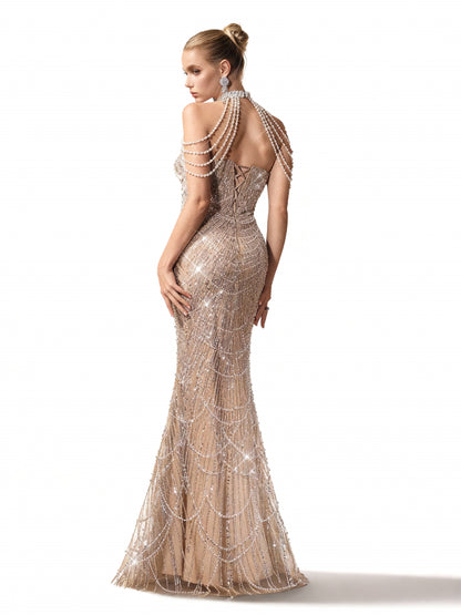 Stalluxe | Langes Kleid mit Neckholder und Meerjungfrauen-Saum