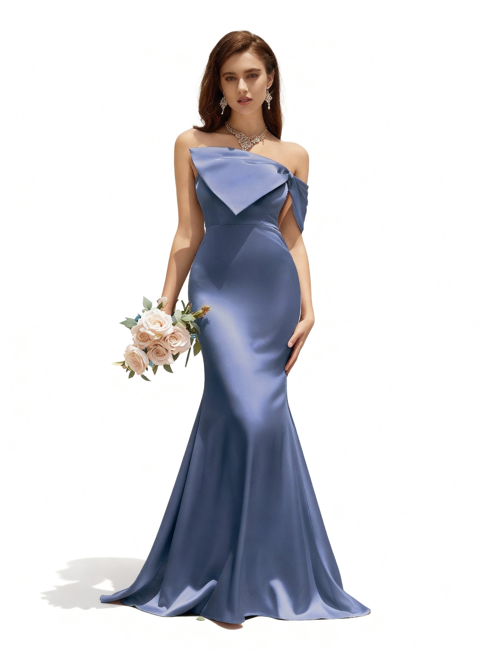 Stalluxe | Nebelblaues Kleid mit Schleife und Schulterfreiem Schnitt XL