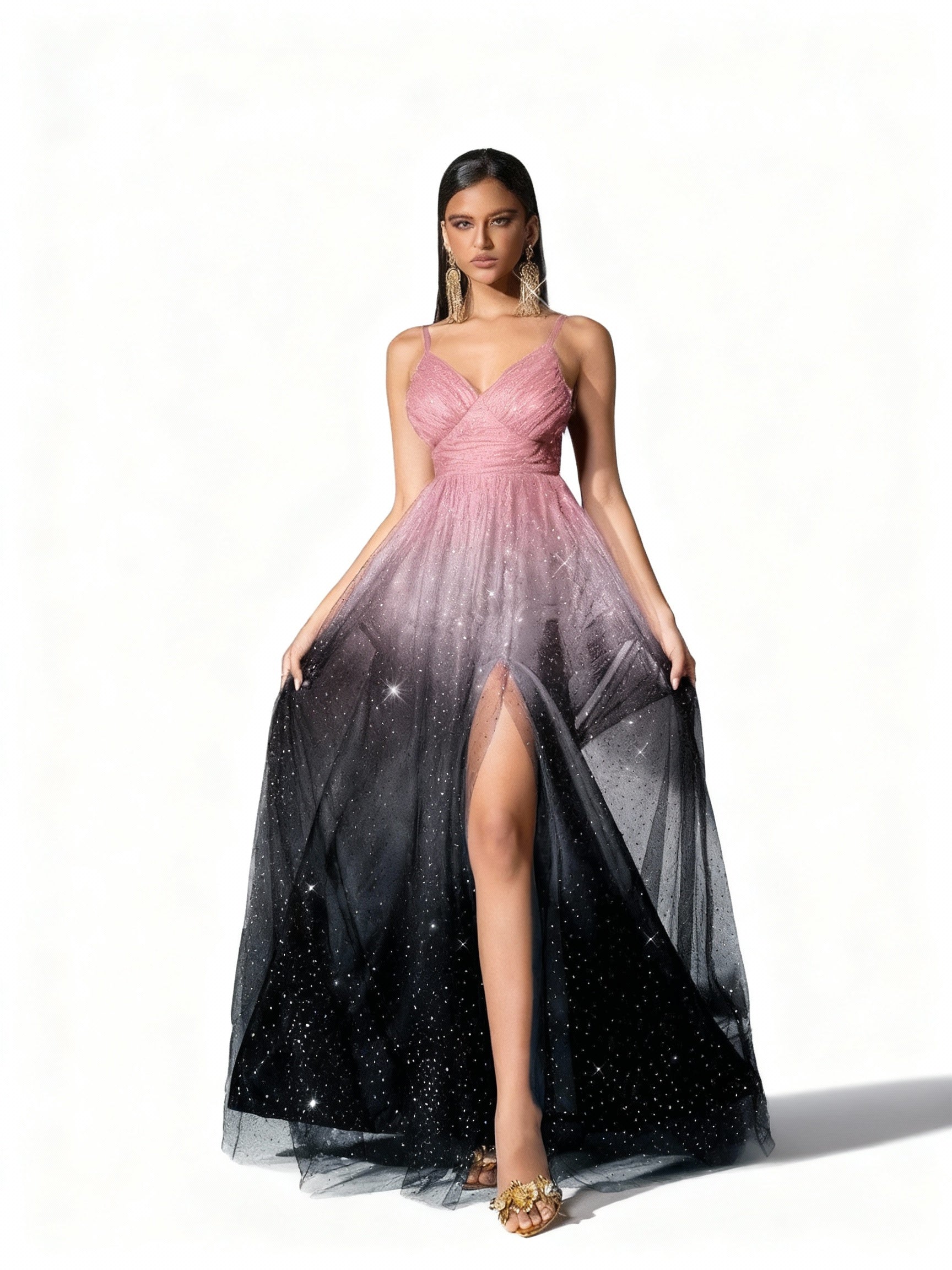 Stalluxe | Abendkleid mit Farbverlauf, Mesh und Schlitz