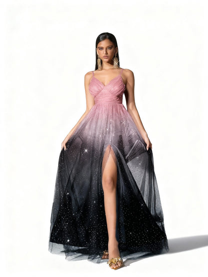 Stalluxe | Abendkleid mit Farbverlauf, Mesh und Schlitz