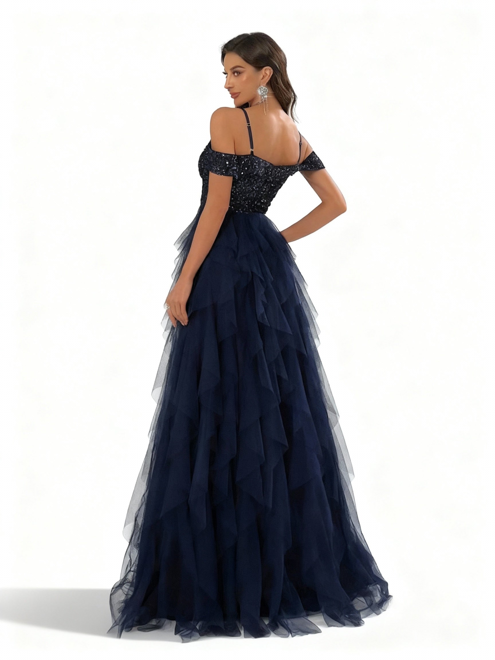 Stalluxe | Blaues Trägerloses Mesh-Abendkleid mit Falten für den Abschlussball