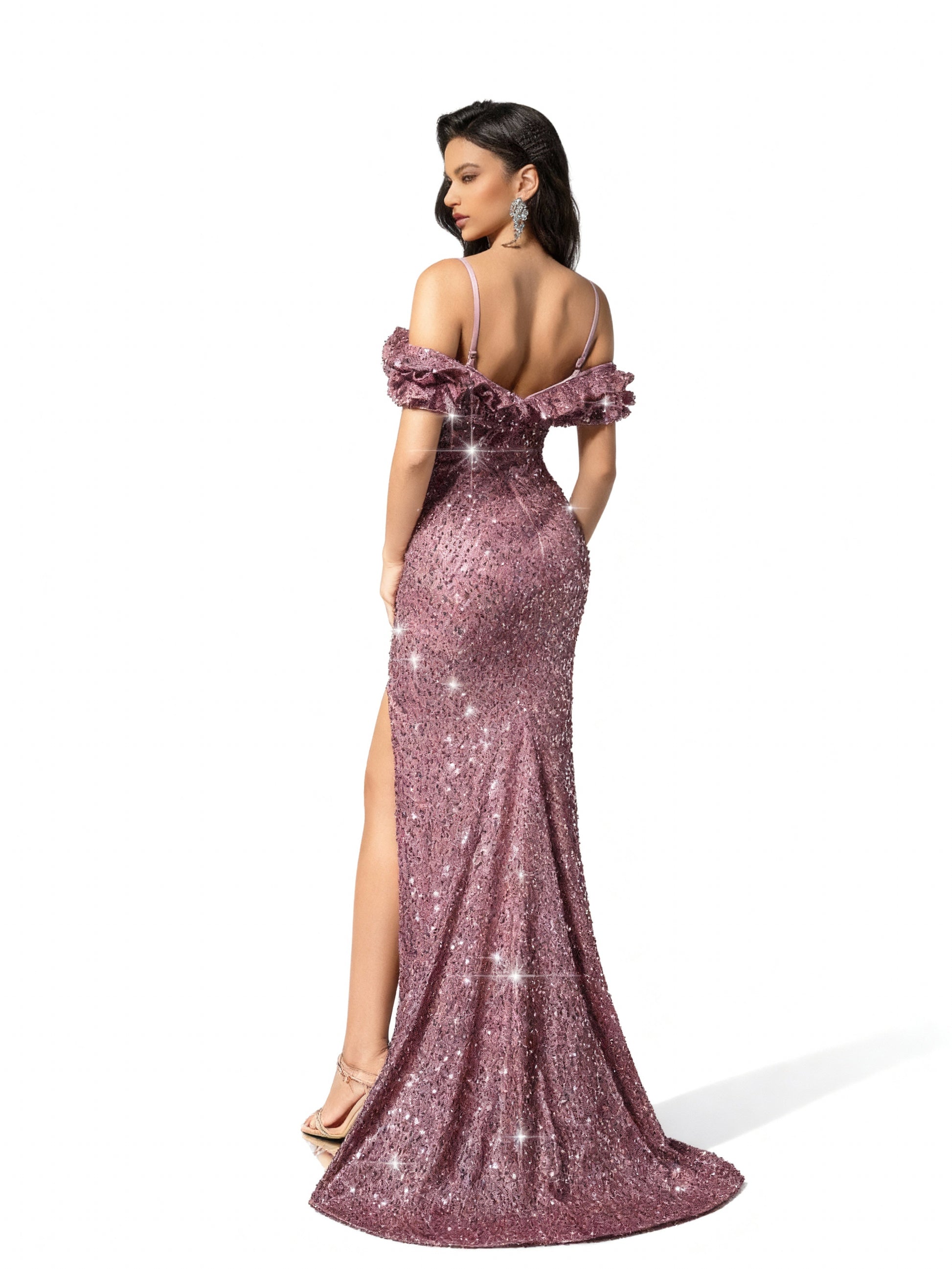 Stalluxe | Rosa trägerloses Paillettenkleid mit Schlitz