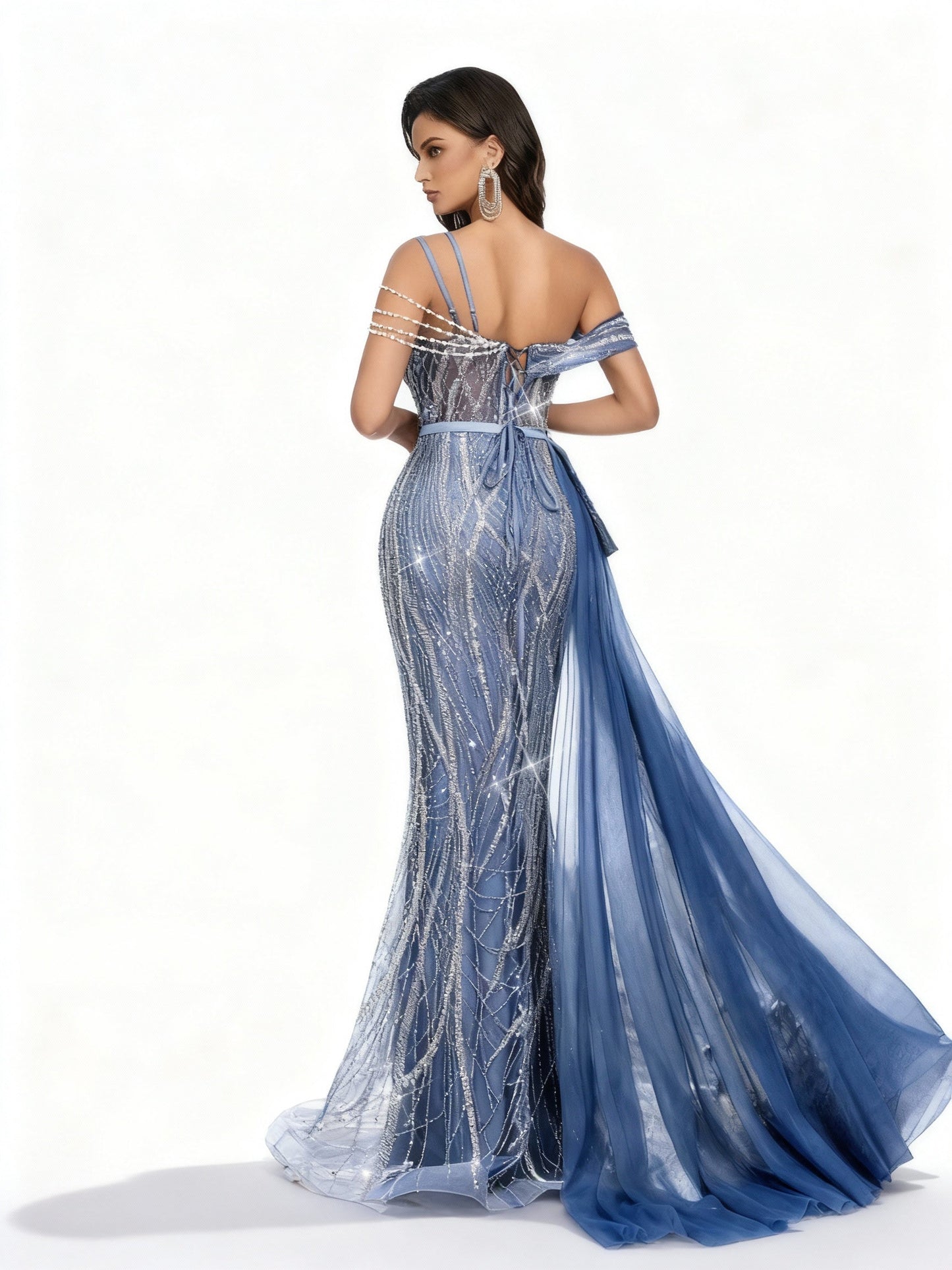 Stalluxe | Dunstblaues Paillettenkleid mit Einer Schulter