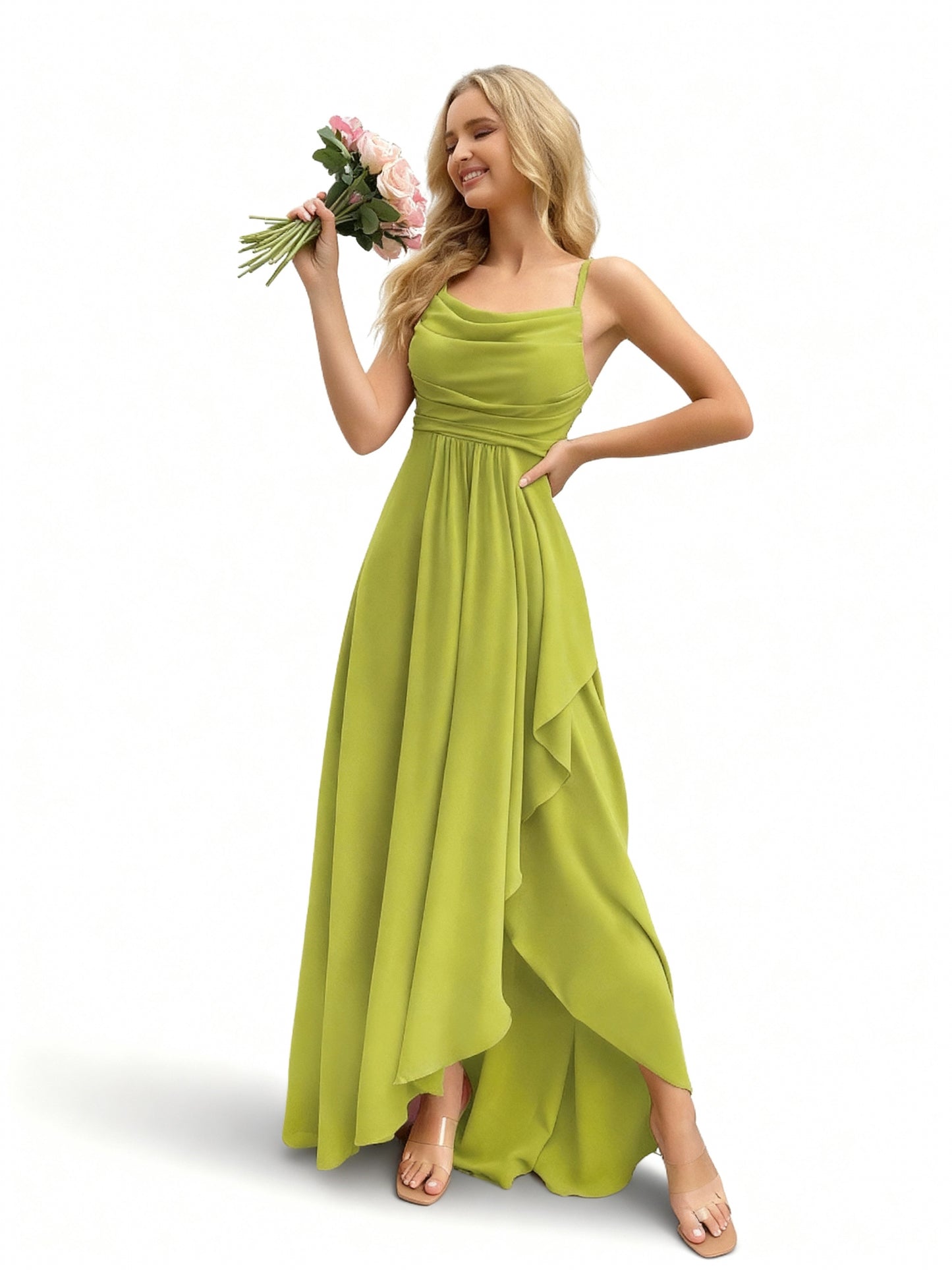 Stalluxe | Brautjungfernkleid mit Wasserfallausschnitt Senfgelb