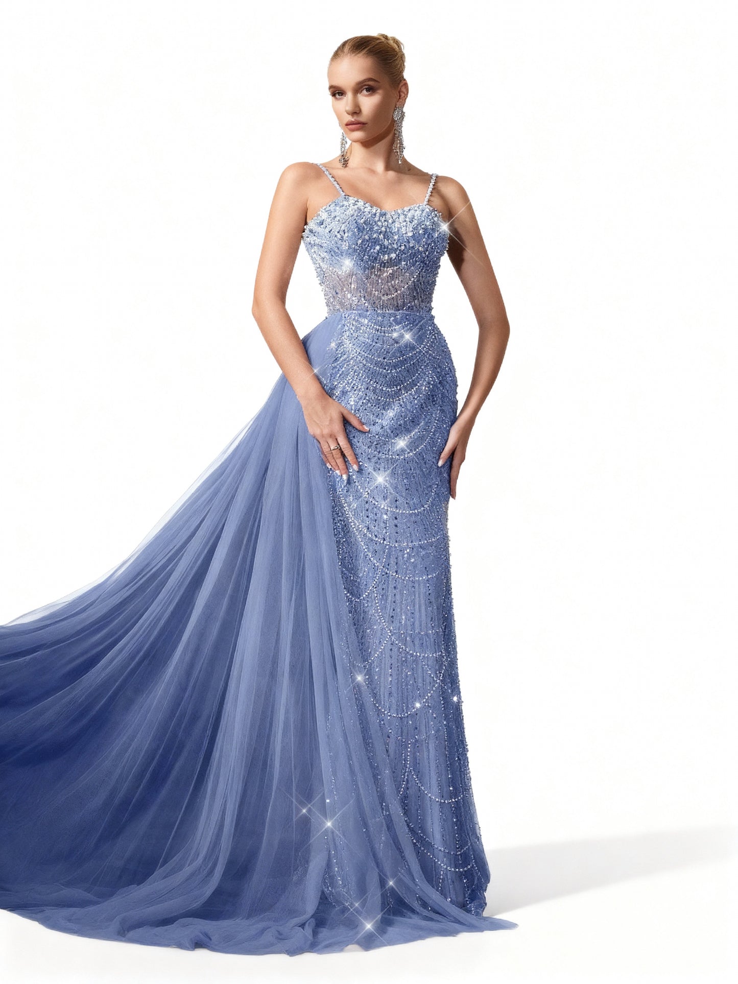 Stalluxe | Perlenbesetztes Kleid mit Spaghettiträgern im Meerjungfrauenstil Trübes Blau