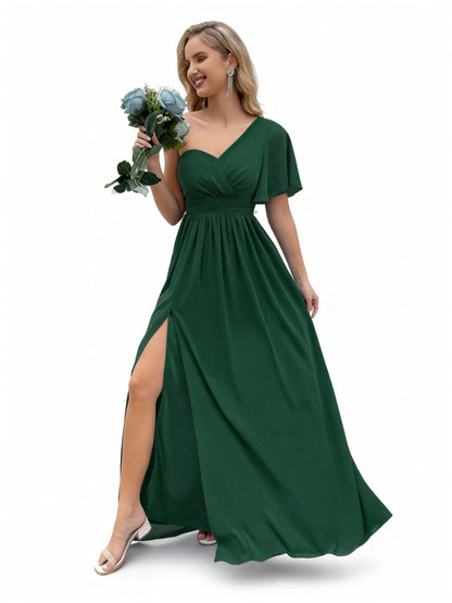 Stalluxe | Ein Schulter Brautjungfernkleid mit Rüschenärmeln