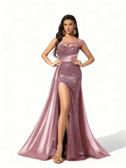 Stalluxe | Glamouröses Paillettenkleid mit Schlitz für Partys Rosa
