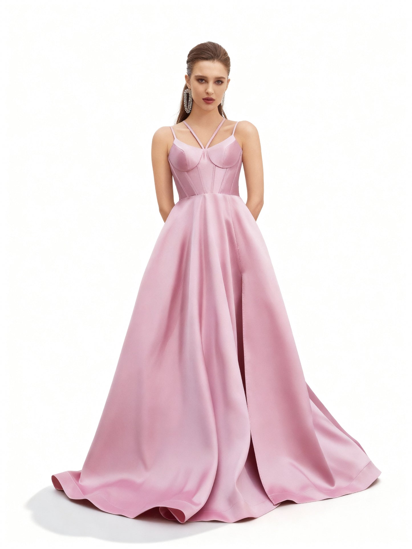 Stalluxe | Rosafarbenes Neckholderkleid mit Schlitz XL