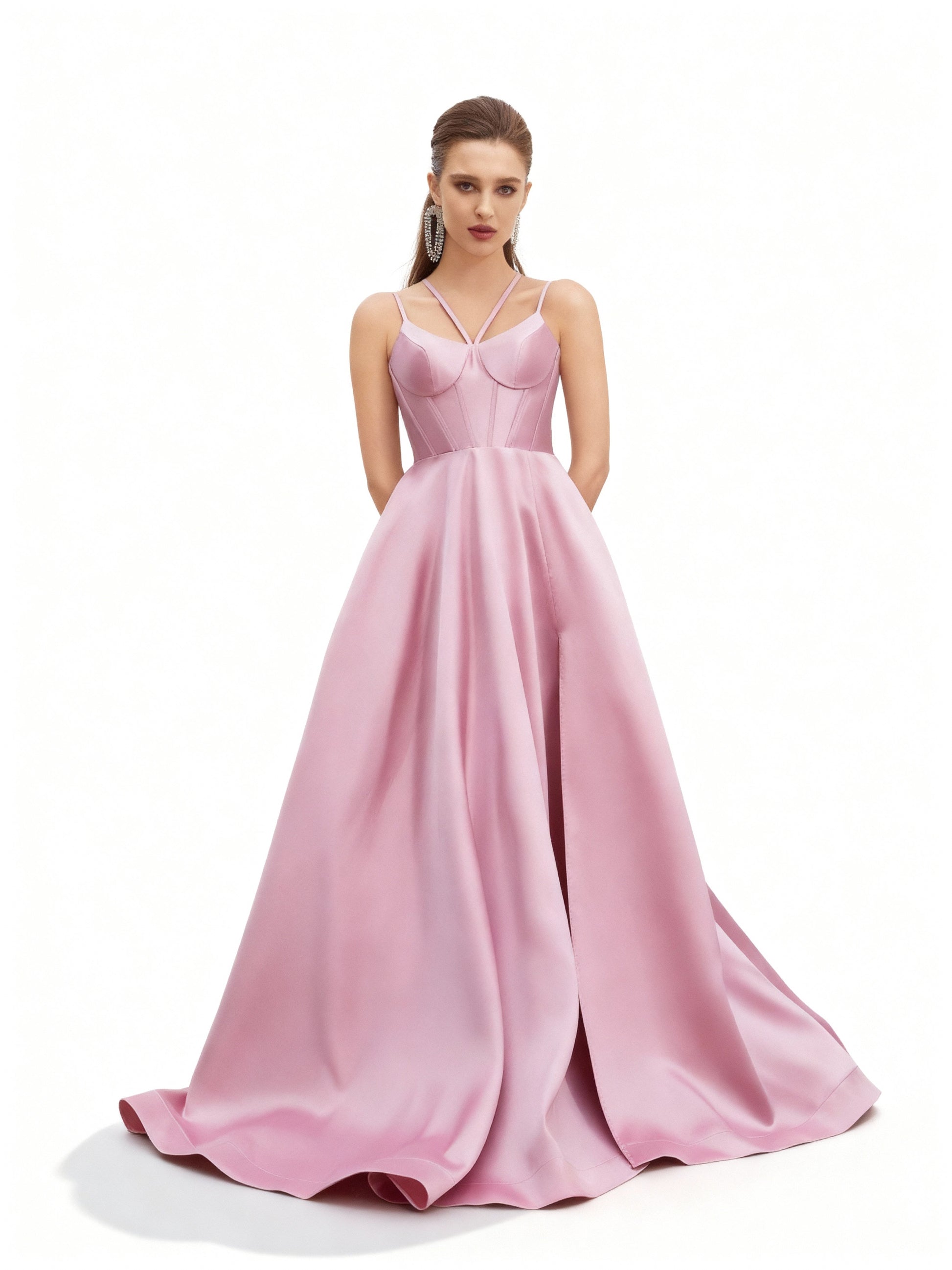 Stalluxe | Rosafarbenes Neckholderkleid mit Schlitz XL