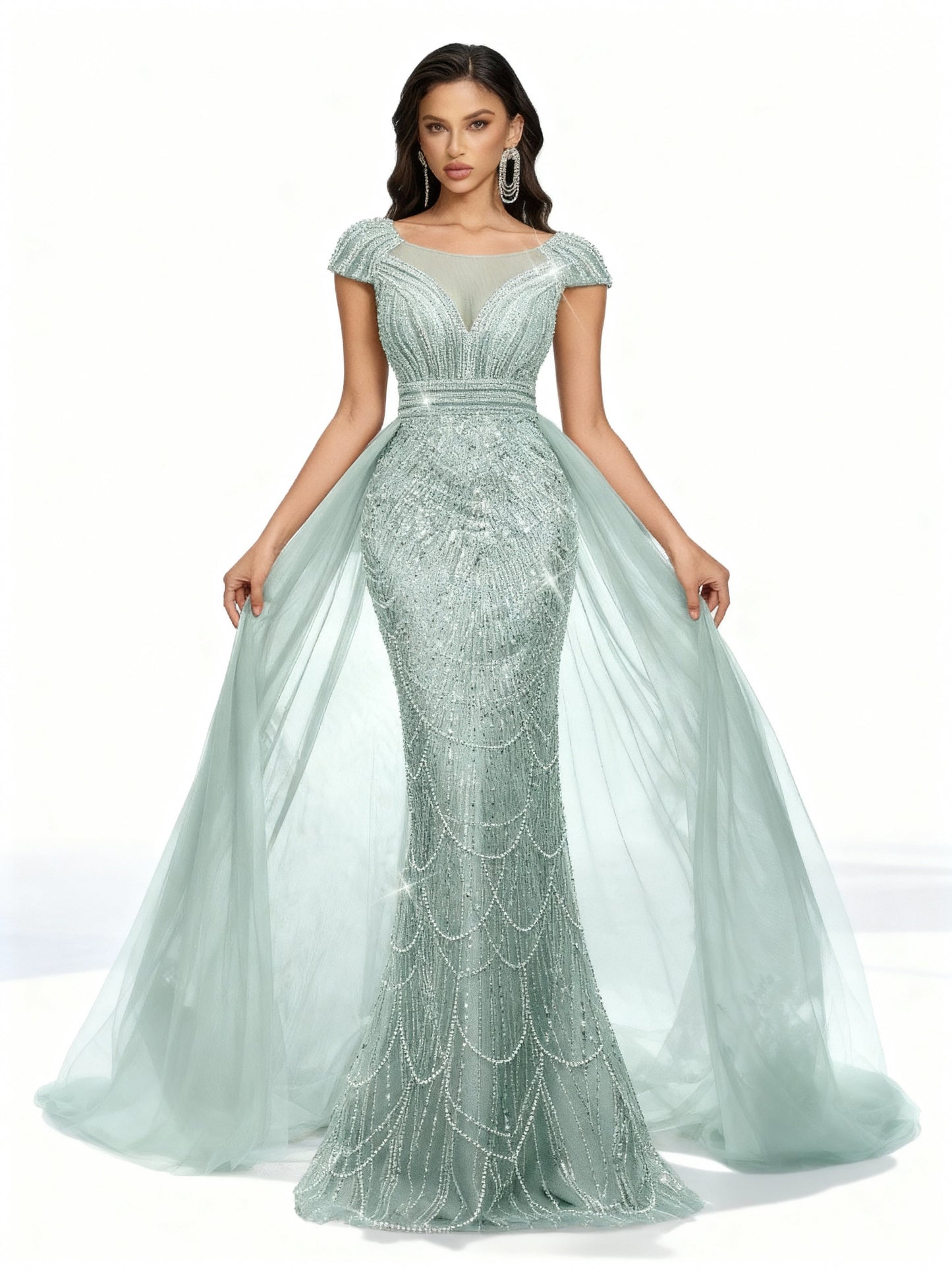 Stalluxe | Champagnerfarbenes Paillettenkleid mit Rundhalsausschnitt Mintblau