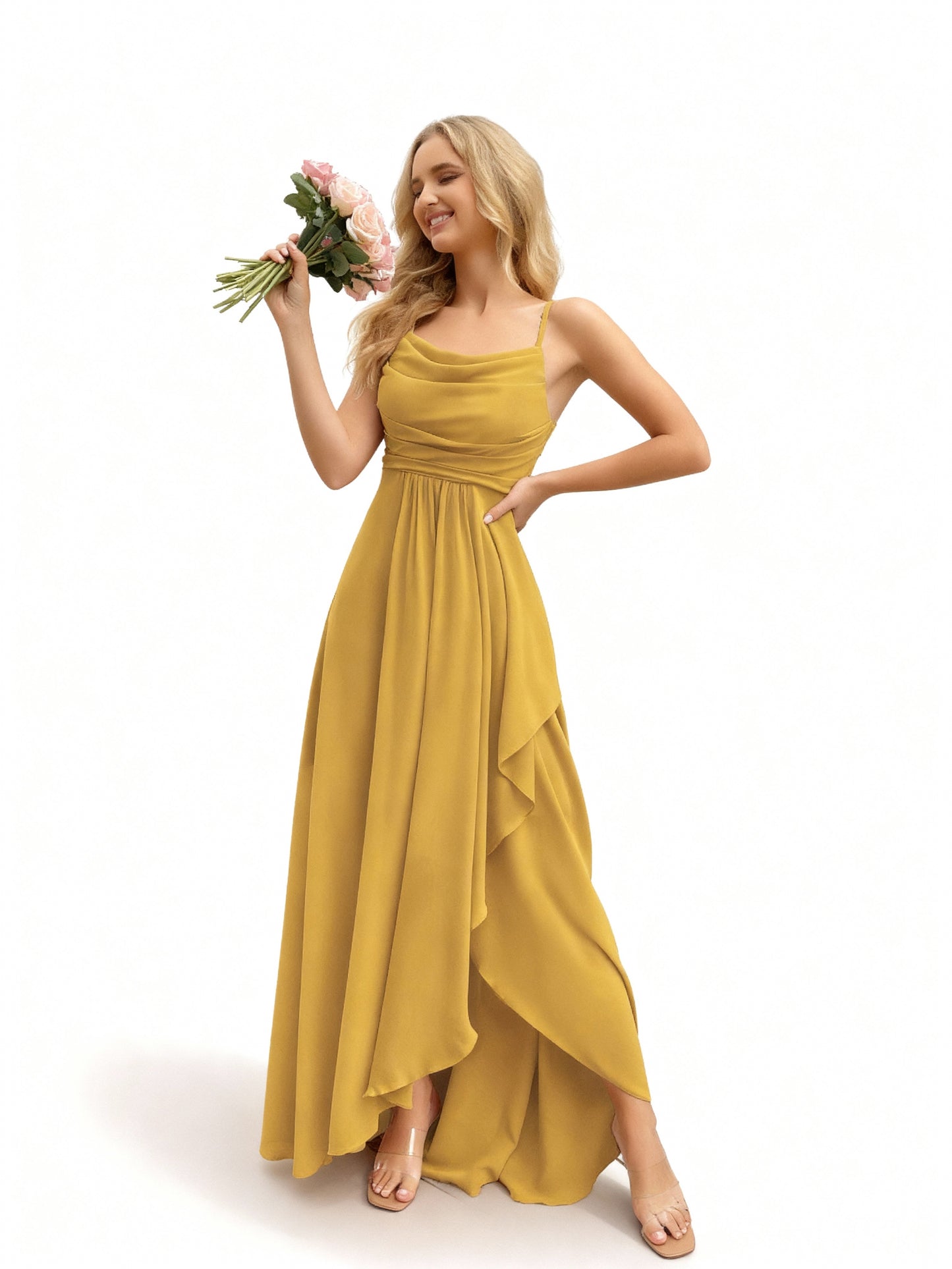 Stalluxe | Brautjungfernkleid mit Wasserfallausschnitt Gelb