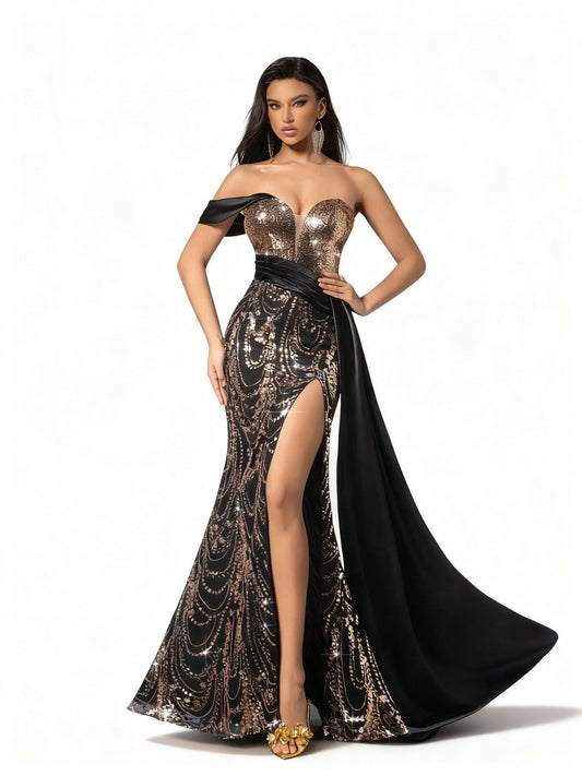 Stalluxe | Langes Blumenmusterkleid mit Pailletten-Trägern XL