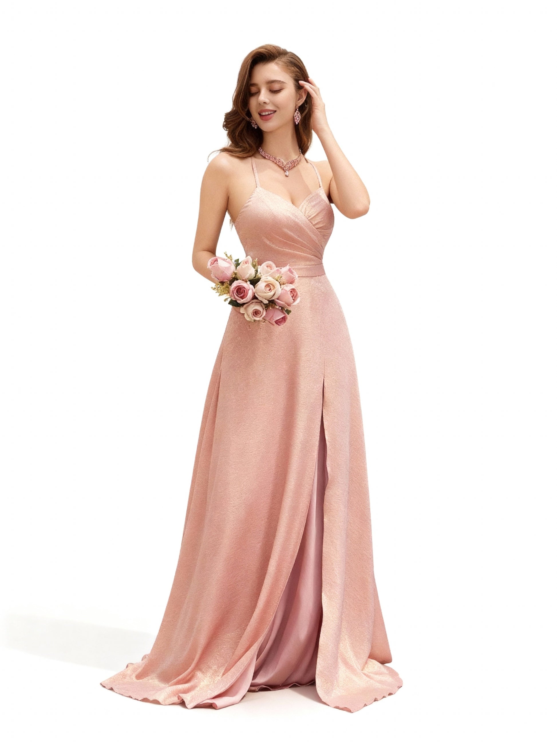 Stalluxe | Elegantes Brautjungfernkleid mit Spaghettiträgern, offenem Rücken und Beinschlitz