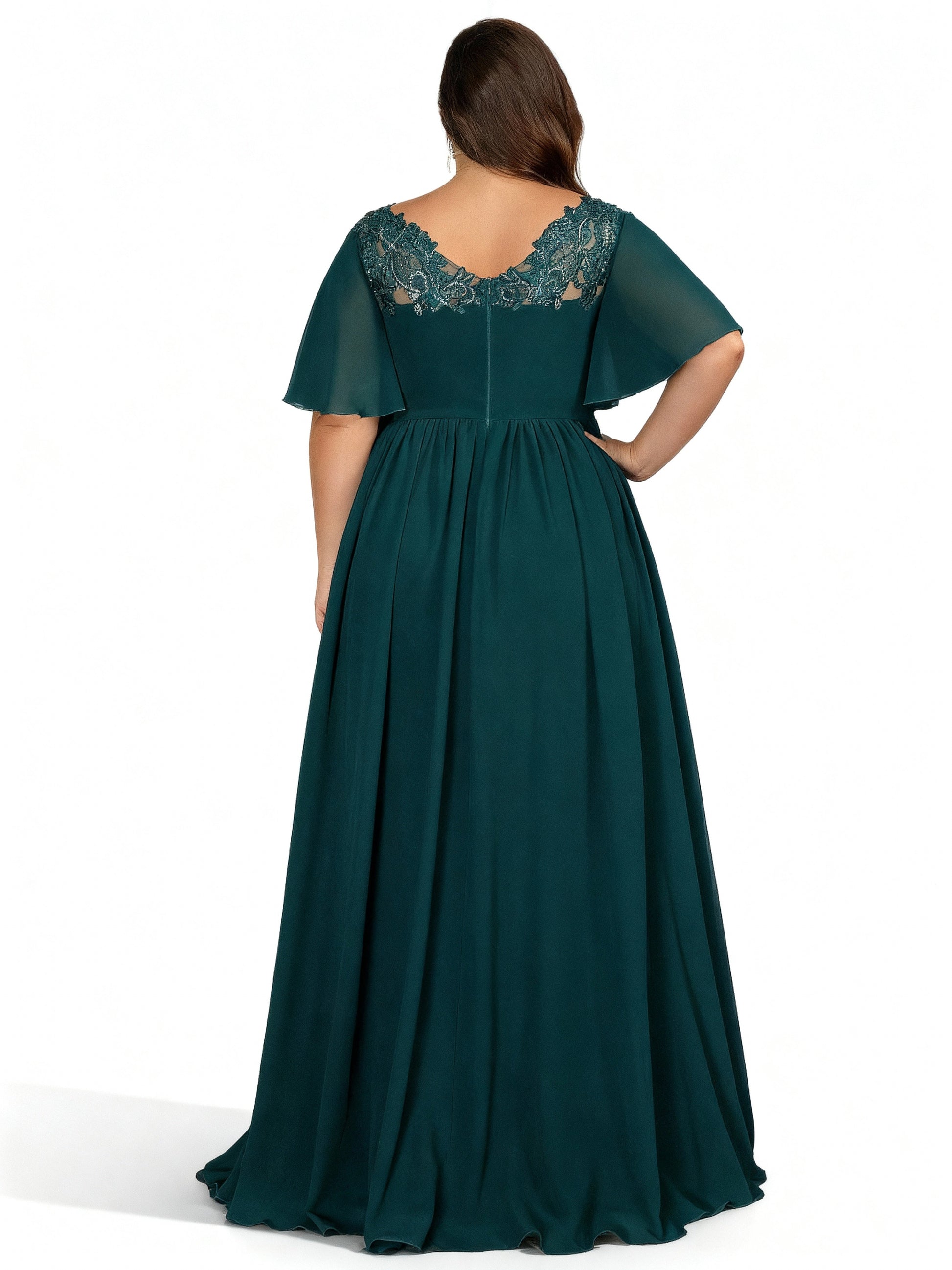 Stalluxe | Pfauengrünes Spitzenkleid mit V-Ausschnitt für Brautjungfern