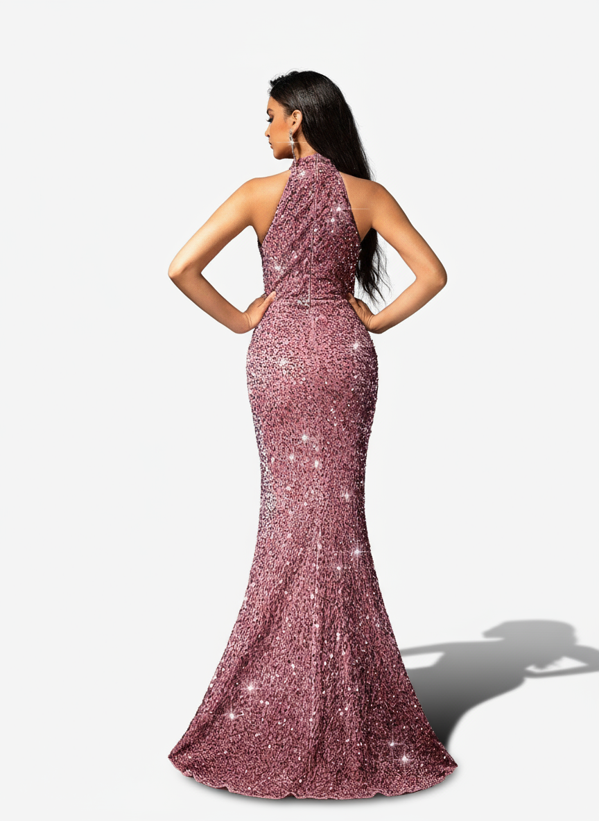 Stalluxe | Stilvolles rosa Faltenkleid mit Pailletten und Schlitz