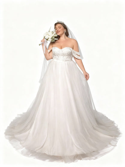 Sovea | One-Shoulder Brautkleid mit Mesh-Details und Falten XL