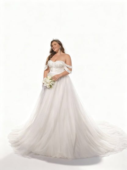 Sovea | One-Shoulder Brautkleid mit Mesh-Details und Falten