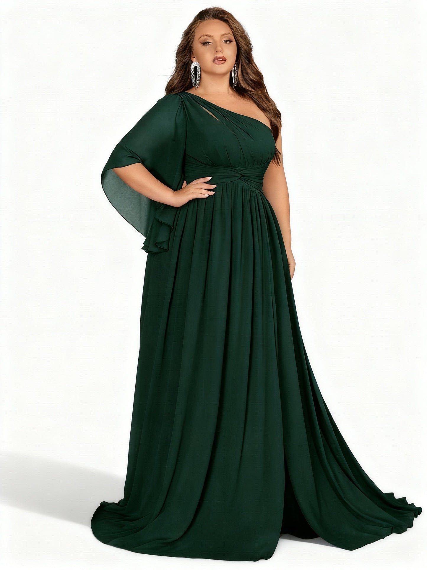 Stalluxe | Brautjungfernkleid in Großen Größen mit Einer Schulter Dunklegrün