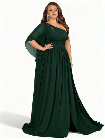 Stalluxe | Brautjungfernkleid in Großen Größen mit Einer Schulter Dunklegrün