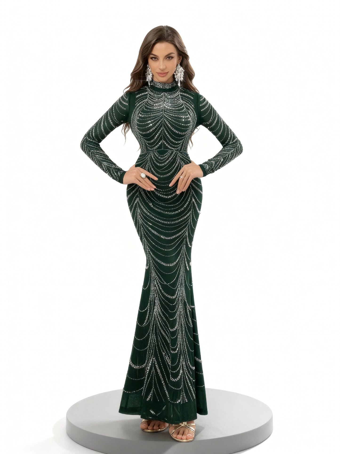 Stalluxe | Strasskleid mit Fischschwanz und Langen Ärmeln