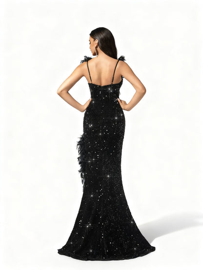 Stalluxe | Elegantes tiefes V-Ausschnitt-Paillettenkleid