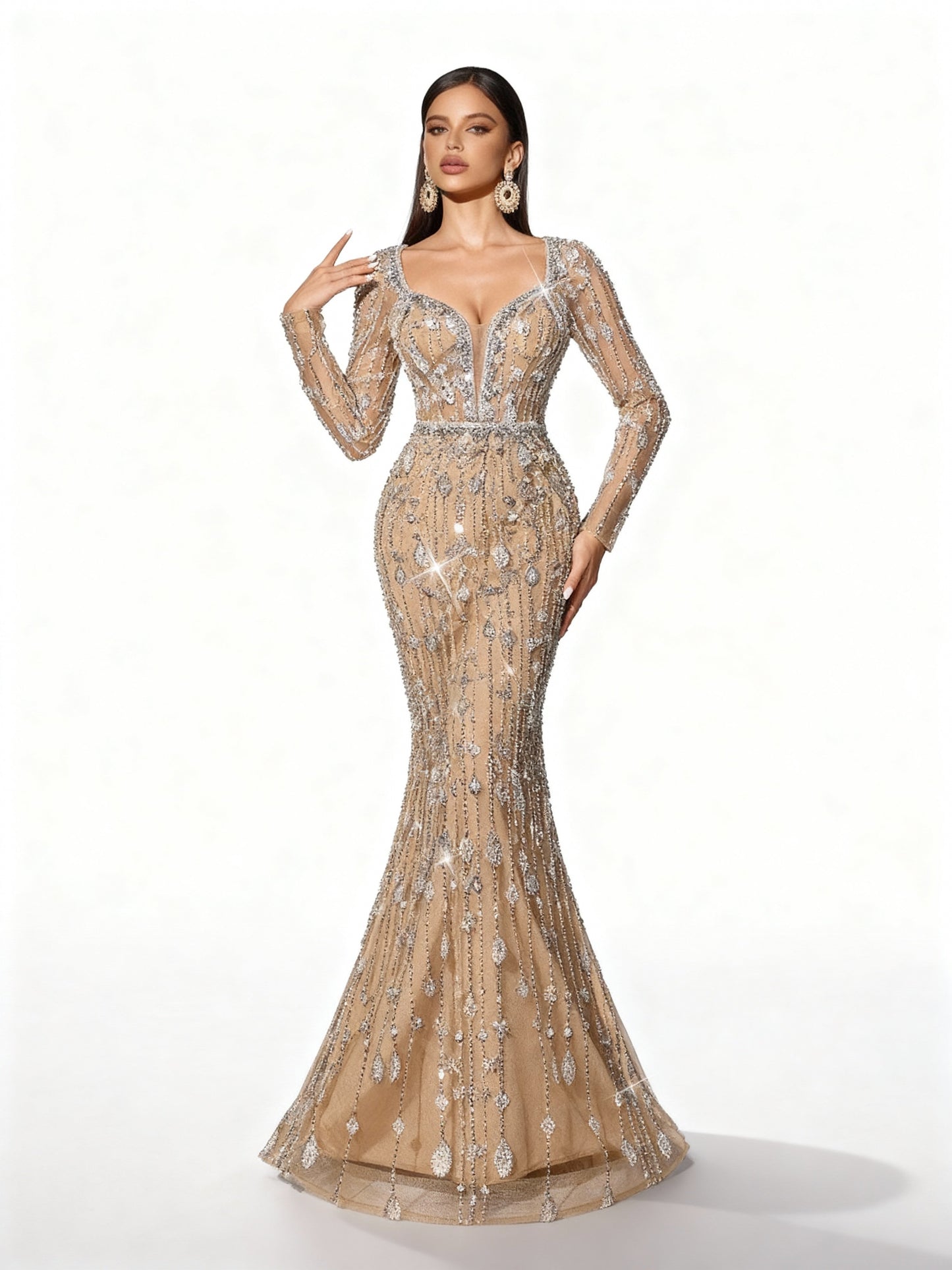 Stalluxe | Einfarbiges Paillettenkleid mit Tiefem V-Ausschnitt