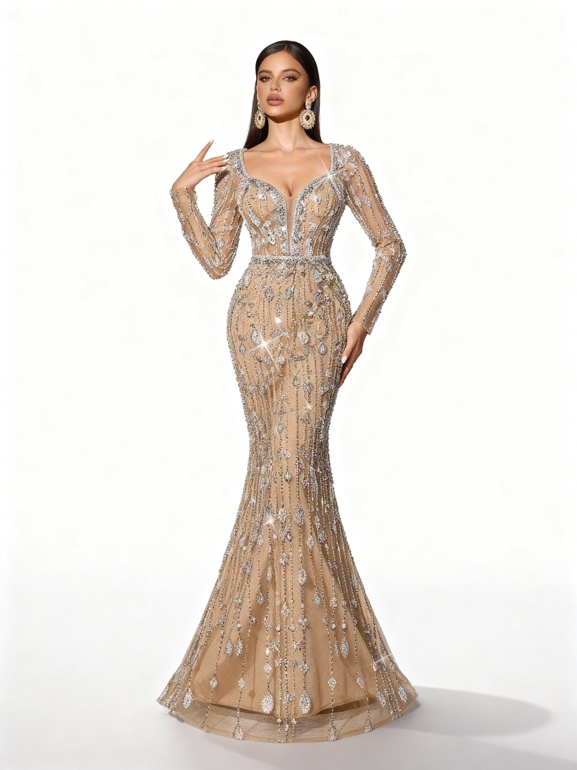 Stalluxe | Einfarbiges Paillettenkleid mit Tiefem V-Ausschnitt