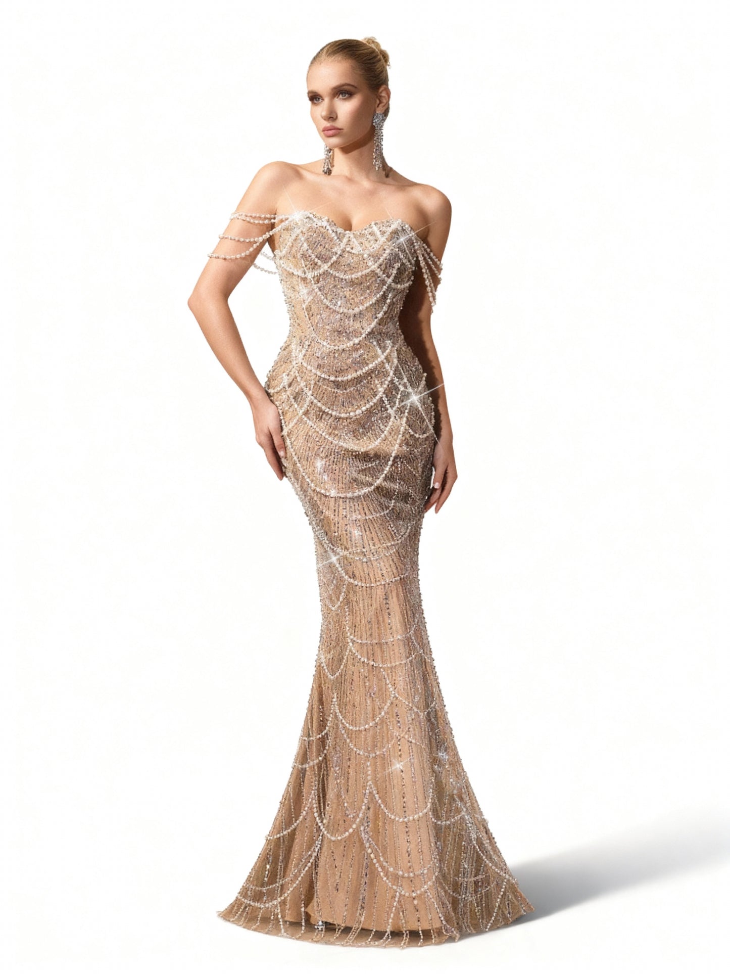 Stalluxe | Perlenverziertes Kleid mit Einer Schulter in Bodenlänge